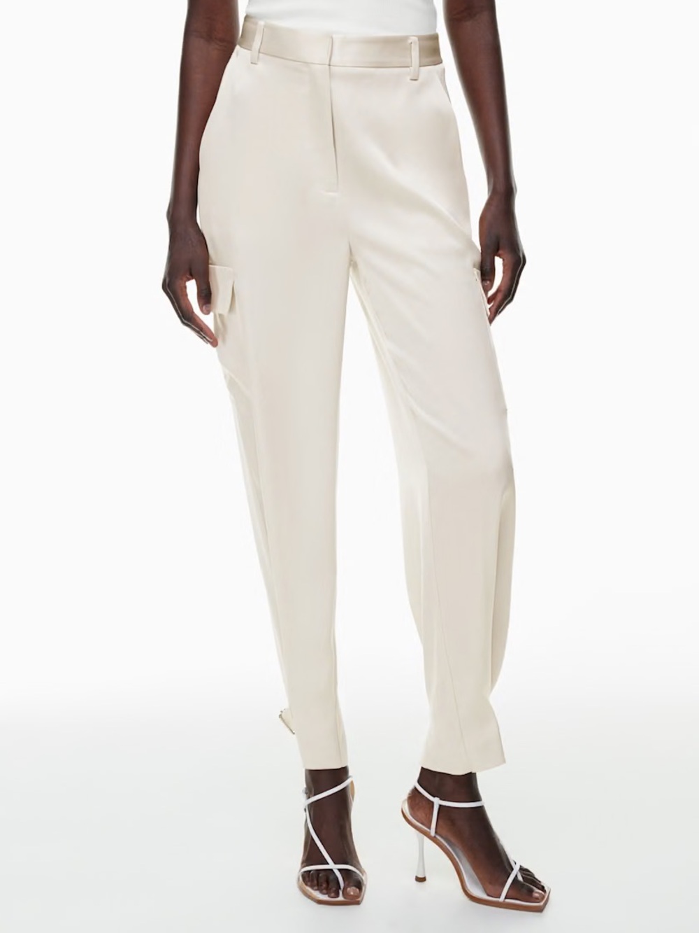 Aritzia Babaton Refined Satin Cream Cargo Pants - 8 - Picture 2 of 7